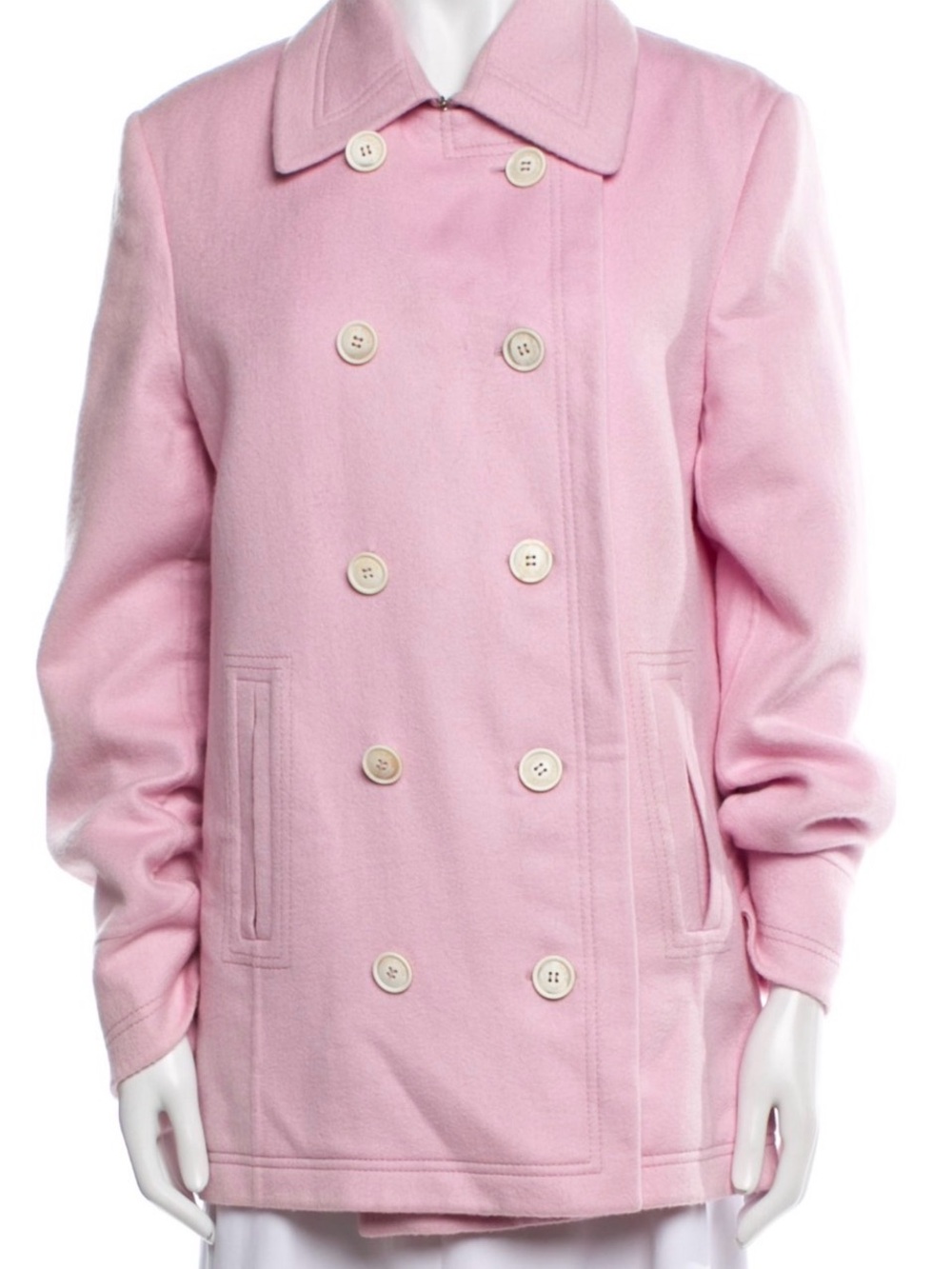 Loro Piana Soft Pink Double-Breasted Wool Pea Coat
